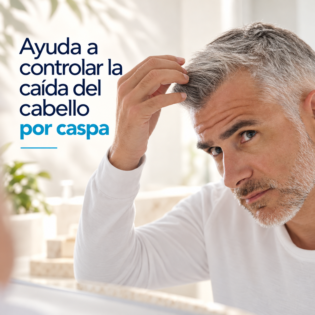 Cabello en la ducha con el texto Ayuda a controlar la caída del cabello por caspa