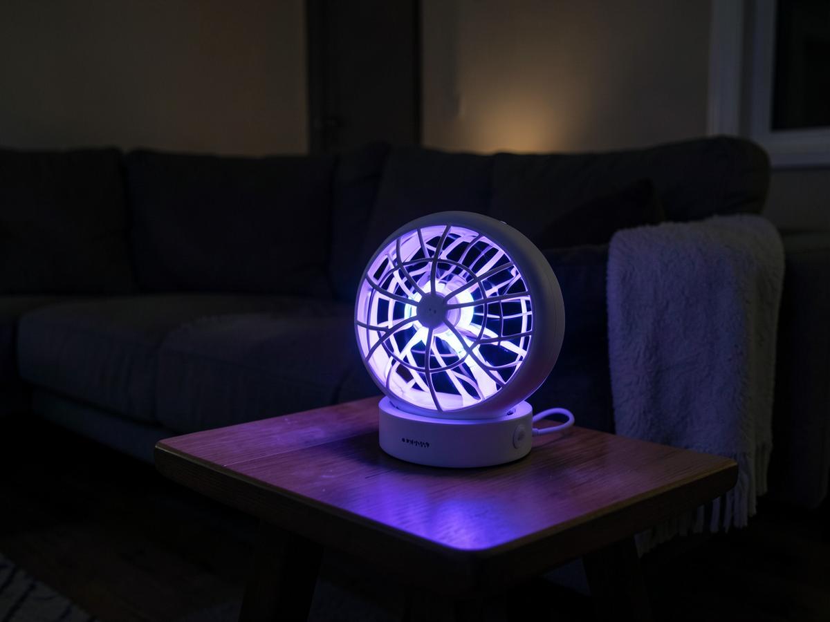 Lámpara encendida sobre una mesa