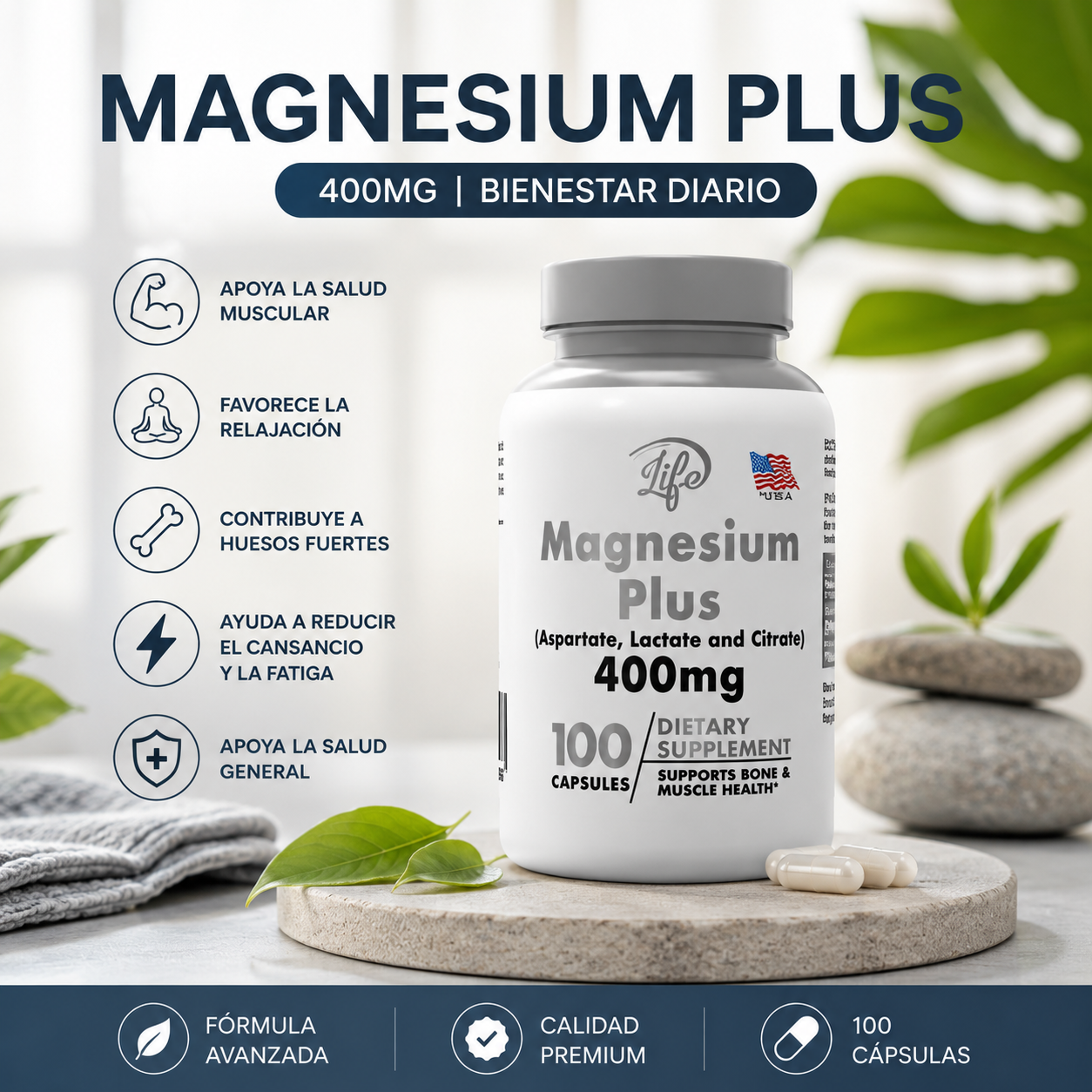 Magnesium Plus 400mg | Relajación, Energía y Salud Muscular 💪